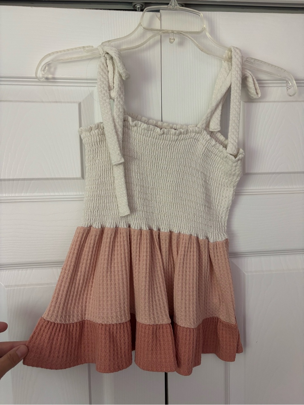 Altar’d State Tiered Tie-Shoulder Tank Top in Cream and Dusty Pink